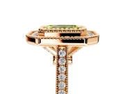Halo Engagement Ring Setting for Fancy Yellow Emerald Cut Center with Milgrain Frame, Pave Band and Prong Head in Rose Gold