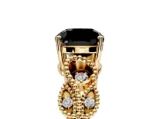 Leaf Engagement Ring Setting for Fancy Black Cushion Cut Center with Milgrain Accent Band and Prong Head in Yellow Gold