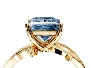 Solitaire Engagement Ring Setting for Fancy Blue Princess Cut Center with Pave and Plain Crossover Band and Prong Head in Yellow Gold