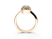 Halo Engagement Ring Setting for Radiant Cut Center with Inner Milgrain Border and Prong Head in Rose Gold