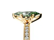 Solitaire Engagement Ring Setting for Fancy Green Marquise Center with Milgrain-Edged Pave Band and Prong Head in Yellow Gold