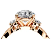 3 Stone Engagement Ring Setting for Round Cut Center with Pave Twist Band and Prong Head in Rose Gold