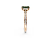 Solitaire Engagement Ring Setting for Fancy Green Emerald Cut Center with Fine Pave Band and Prong Head in Rose Gold