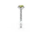 Halo Engagement Ring Setting for Fancy Yellow Cushion Cut Center with Full Pave Band and Prong Head in White Gold