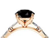 Baguette Engagement Ring Setting for Fancy Black Round Cut Center with Alternating Bar-Set Band and Prong Head in Rose Gold
