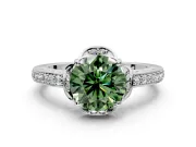 Floral Engagement Ring Setting for Fancy Green Round Cut Center with Four Accent Clusters and Prong Head in Platinum