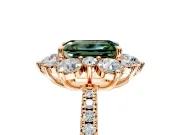 Floral Halo Engagement Ring Setting for Fancy Green Emerald Cut Center with Pave Accents and Prong Head in Rose Gold