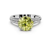 Solitaire Engagement Ring Setting for Fancy Yellow Round Cut Center with Pave Rail Split Shank and Prong Head in Platinum