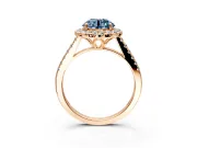 Halo Engagement Ring Setting for Fancy Blue Round Cut Center with Raised Halo, Pave Band and Prong Head in Rose Gold