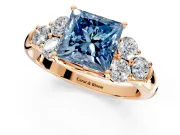 Cluster Engagement Ring Setting for Fancy Blue Princess Cut Center with Round Cut Accent Frame and Prong Head in Rose Gold