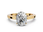 Solitaire Engagement Ring Setting for Oval Center with Flat-Sided Plain Band and Prong Head in Yellow Gold