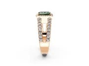 Halo Engagement Ring Setting for Fancy Green Princess Cut Center with Wide-Open Pave Split Shank and Prong Head in Rose Gold