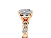 Solitaire Engagement Ring Setting for Cushion Cut Center with Bezel-Dot Beaded Band and Prong Head in Rose Gold