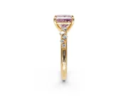 Solitaire Engagement Ring Setting for Fancy Pink Princess Cut Center with Trailing Leaf Accent Band and Prong Head in Yellow Gold