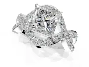 Halo Engagement Ring Setting for Princess Cut Center with Pave Infinity Twist Band and Prong Head in Sterling Silver
