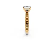 Solitaire Engagement Ring Setting for Asscher Cut Center with Milgrain X Pattern Band and Prong Head in Yellow Gold
