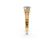 Solitaire Engagement Ring Setting for Round Cut Center with Filigree Band and Prong Head in Yellow Gold