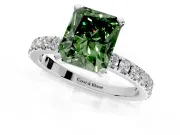 Solitaire Engagement Ring Setting for Fancy Green Radiant Cut Center with Fine Pave Band and Claw Prong Head in White Gold