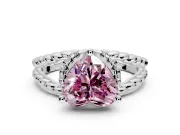 Halo Engagement Ring Setting for Fancy Pink Heart-Shaped Center with Rope Twist Split Shank and Prong Head in White Gold