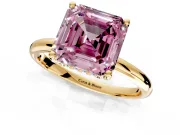 Hidden Halo Engagement Ring Setting for Fancy Pink Asscher Cut Center with Thin Round-Wire Band and Prong Head in Yellow Gold