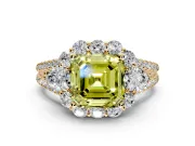 Halo Engagement Ring Setting for Fancy Yellow Asscher Cut Center with Two-Strand Split Shank and Prong Head in Yellow Gold