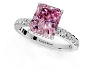 Solitaire Engagement Ring Setting for Fancy Pink Radiant Cut Center with Round Cut Pave Band and Prong Head in Platinum