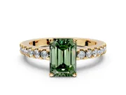Solitaire Engagement Ring Setting for Fancy Green Emerald Cut Center with Single Row Accent Band and Prong Head in Yellow Gold
