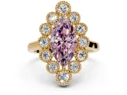 Cluster Halo Engagement Ring Setting for Fancy Pink Marquise Center with Milgrain Bezel Accents and Prong Head in Yellow Gold