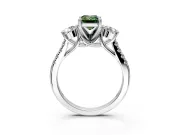 3 Stone Engagement Ring Setting for Fancy Green Emerald Cut Center with Crossover Basket, Pave Band and Prong Head in Platinum