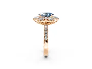 Floral Halo Engagement Ring Setting for Fancy Blue Oval Center with Pave Accents and Prong Head in Rose Gold
