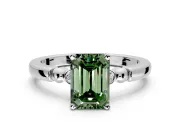 Solitaire Engagement Ring Setting for Fancy Green Emerald Cut Center with Beaded Shoulders and Prong Head in Platinum