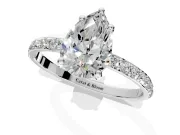 Solitaire Engagement Ring Setting for Pear-Shaped Center with Pave Accents and Prong Head in Sterling Silver