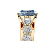 Solitaire Engagement Ring Setting for Fancy Blue Radiant Cut Center with Graduated Shared Prongs and Prong Head in Yellow Gold