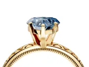 Solitaire Engagement Ring Setting for Fancy Blue Heart-Shaped Center with XO Engraved Band and Prong Head in Yellow Gold
