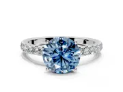 Solitaire Engagement Ring Setting for Fancy Blue Round Cut Center with Large Accent Band and Prong Head in White Gold