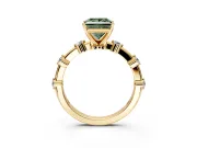 Solitaire Engagement Ring Setting for Fancy Green Princess Cut Center with Bezel Station Band and Prong Head in Yellow Gold