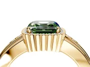 Halo Engagement Ring Setting for Fancy Green Asscher Cut Center with Wide Band, Inlaid Accent Row and Prong Head in Yellow Gold