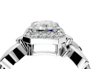 Halo Engagement Ring Setting for Radiant Cut Center with Floral Band and Prong Head in White Gold