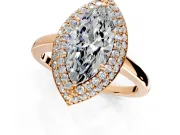 Halo Engagement Ring Setting for Marquise Center with Plain Tapered Band and Prong Head in Rose Gold