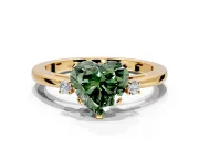 3 Stone Engagement Ring Setting for Fancy Green Heart-Shaped Center with Low-Set Round Cut Accents and Prong Head in Yellow Gold