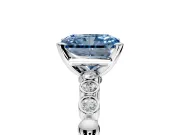 Solitaire Engagement Ring Setting for Fancy Blue Radiant Cut Center with Bezel-Dot Beaded Band and Prong Head in White Gold