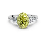 3 Stone Engagement Ring Setting for Fancy Yellow Oval Center with Round Cut Side Accents and Prong Head in Sterling Silver