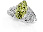 Halo Engagement Ring Setting for Fancy Yellow Marquise Center with Marquise and Pave Bypass Band and Prong Head in Sterling Silver