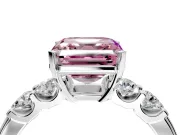 5 Stone Engagement Ring Setting for Fancy Pink Asscher Cut Center with Plain Band and Prong Head in Platinum