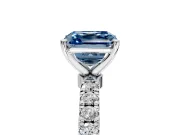 Open Basket Engagement Ring Setting for Fancy Blue Asscher Cut Center with Pave Band and Prong Head in Platinum