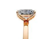 Solitaire Engagement Ring Setting for Emerald Cut Center with Thin Rounded Plain Band and Prong Head in Rose Gold