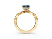 Solitaire Engagement Ring Setting for Fancy Blue Princess Cut Center with Bar-Station Pave Twist and Prong Head in Yellow Gold