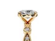 Solitaire Engagement Ring Setting for Oval Center with Milgrain Bezel Accents and Prong Head in Yellow Gold