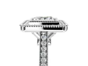 Halo Engagement Ring Setting for Princess Cut Center with Milgrain Frame, Pave Band and Prong Head in Sterling Silver
