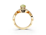 Halo Engagement Ring Setting for Fancy Yellow Pear-Shaped Center with Pave Infinity Twist Band and Prong Head in Yellow Gold